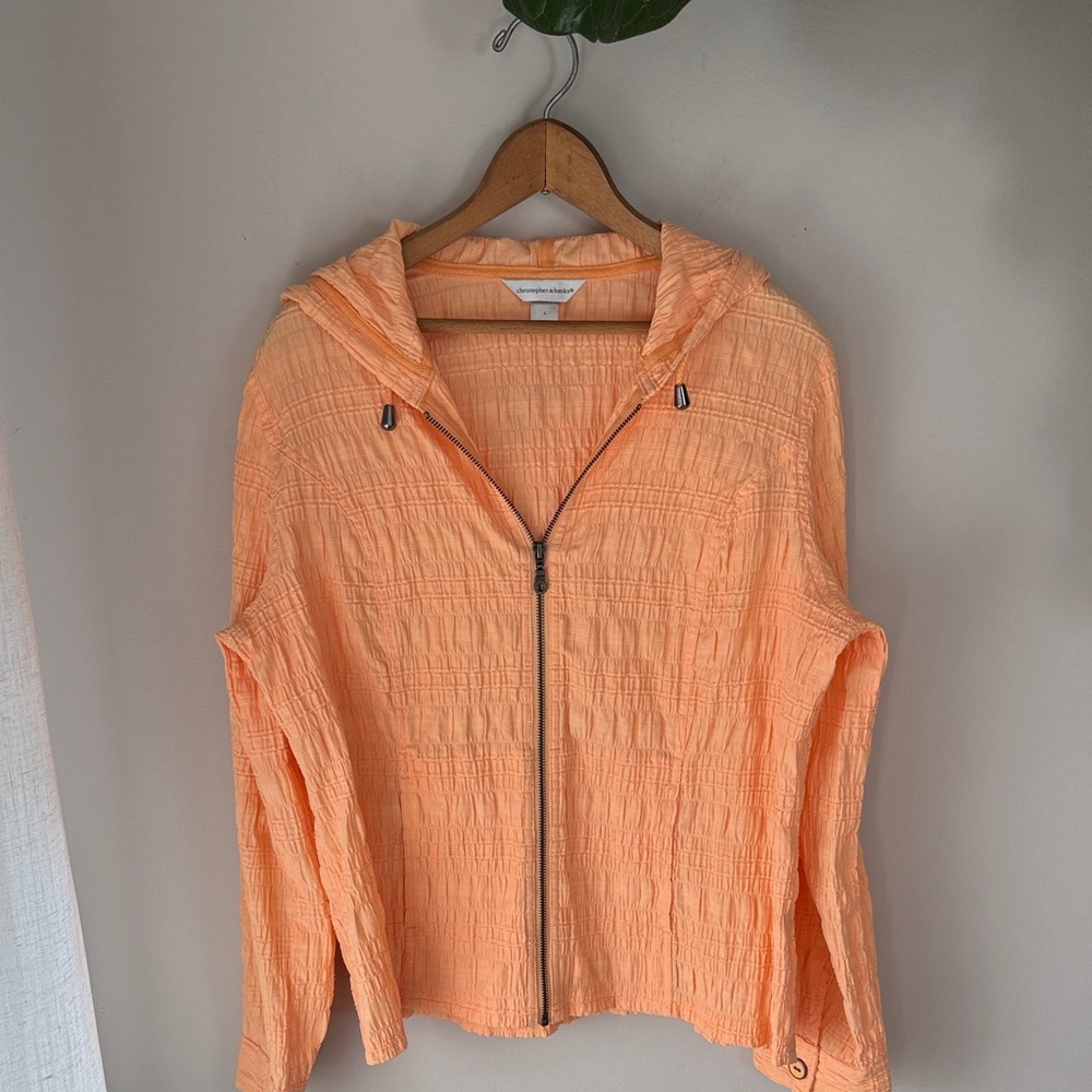Christopher & Banks Crinkle Texture Zip Front Hooded Jacket Lightweight Layer - Picture 2 of 8